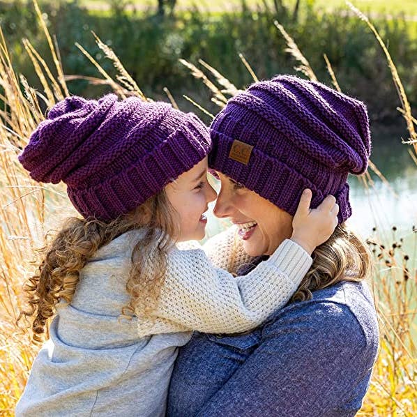 Funky Junque - Wholesale Beanie - Kids - Kids Oversized Slouchy Beanie - Dark Purple
