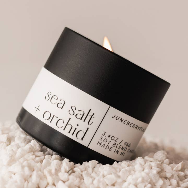 Sea Salt + Orchid Candle, Luxury Spring Floral Home Decor for wholesale by juneberryplace home fragrances - Candles, Diffusers & Sprays