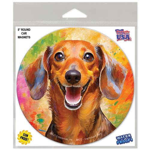 SJT Enterprises, Inc. - Wholesale Car Decorative Charm - Unisex - Dachshund (tan) - Round Car Magnet