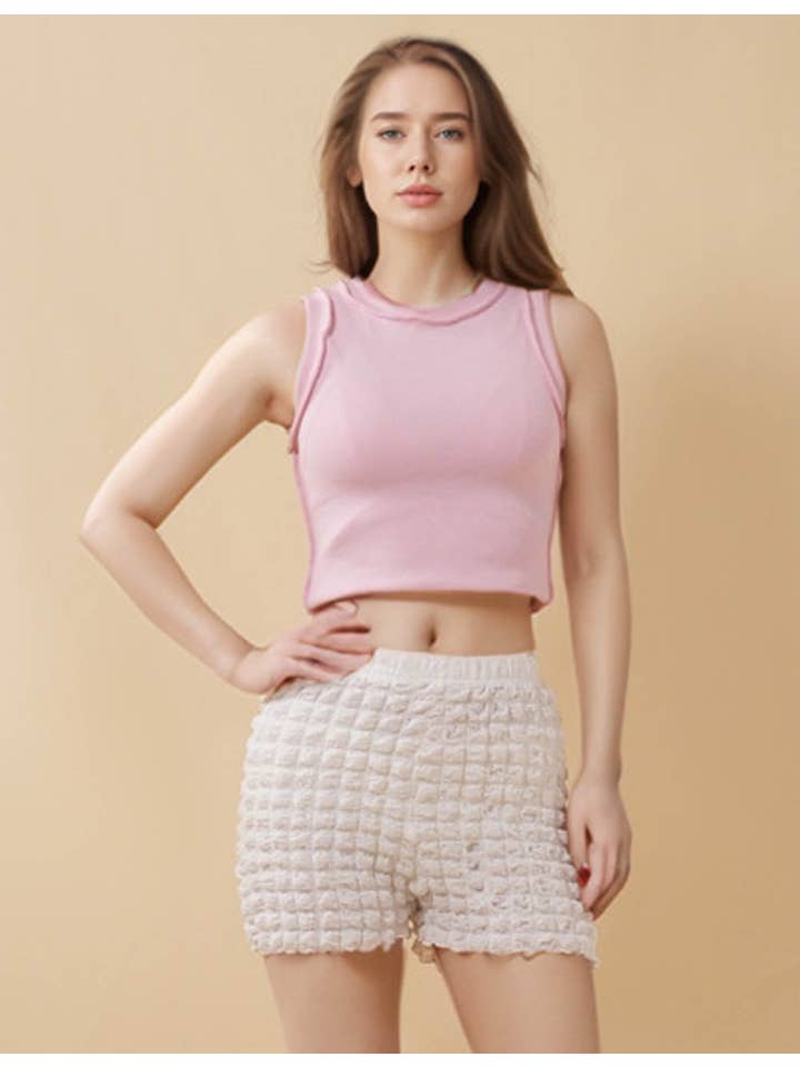 White Ladies Solid Color Ruched Elastic Waist Mini Hot Shorts for wholesale on Faire