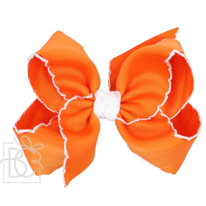 Crochet Edge Bows (Orange & White) for wholesale by Beyond Creations, LLC