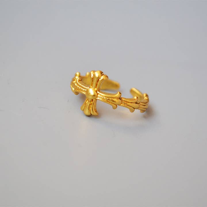 Revelari - Wholesale Band/Stacked Ring - Gold Cross Design Ring – Bold and Elegant1