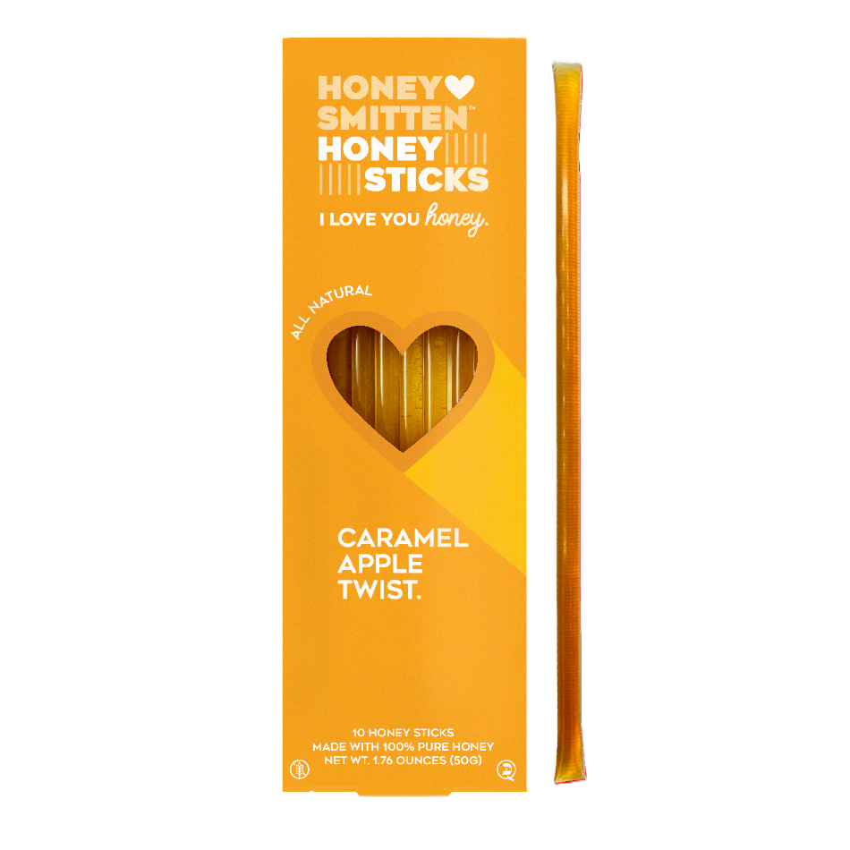 Honey Smitten - Wholesale Honey - Honey Sticks, CARAMEL APPLE TWIST. 14 units2