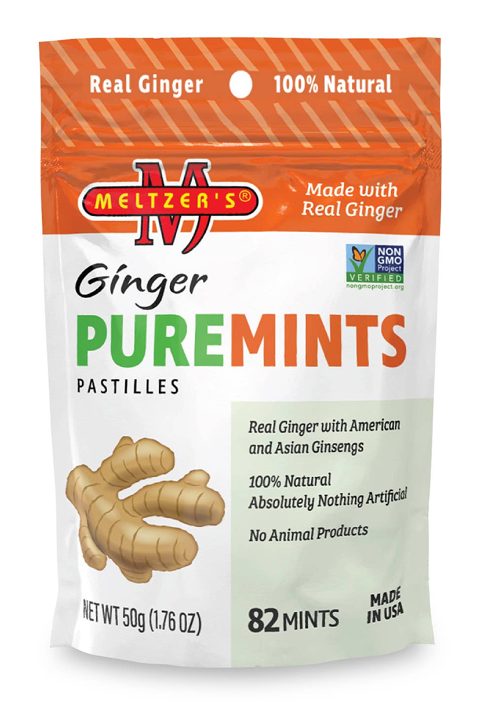 Meltzer's Puremints – wholesale Mints – Meltzer's Puremints Ginger pastilles 82 mints pouch