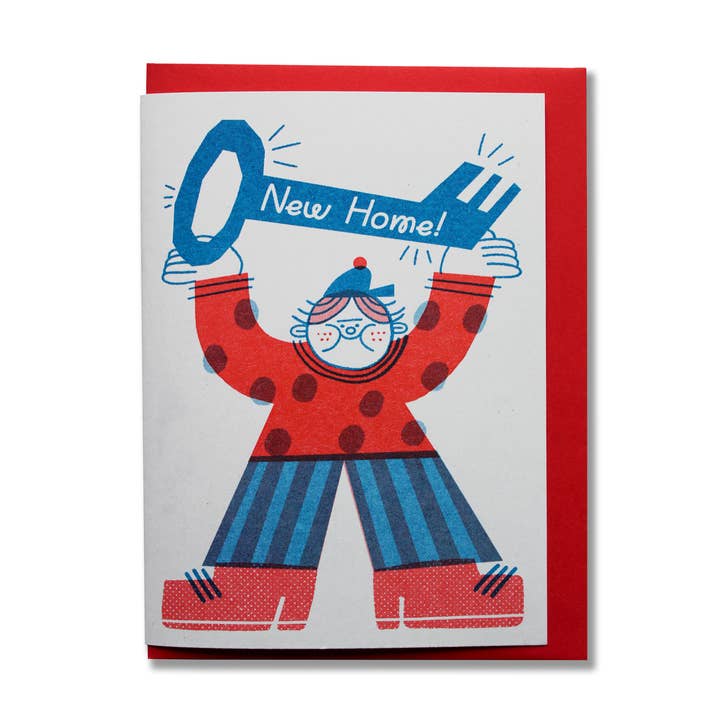 New Home Key - A6 Riso Greetings Card for wholesale by Rebecca Buchanan