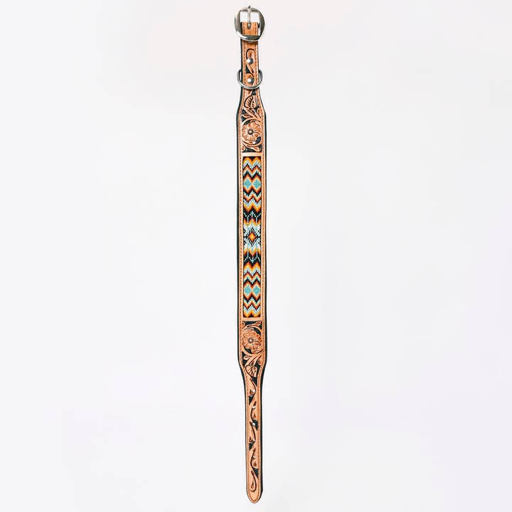 HILASON - Wholesale Pet Collar - Dog - Beaded Hand Tooled Strong Leather Dog Collar Black/Tan