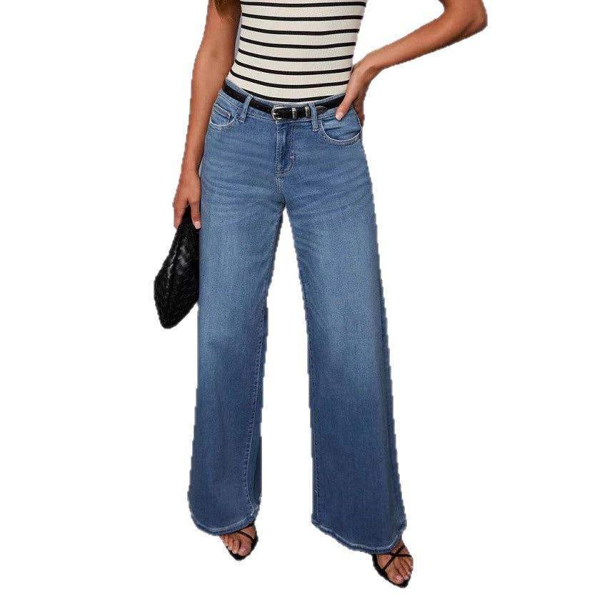 Blau Damen Weite Stretch-Denim-Jeans für das Büro für den Großhandel auf Faire3