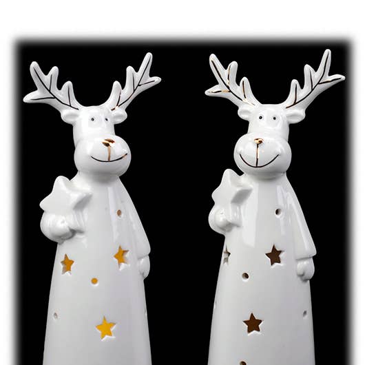 Will's Company - Wholesale Christmas Decoration - LED Lighted White Ceramic Moose - 2 styles