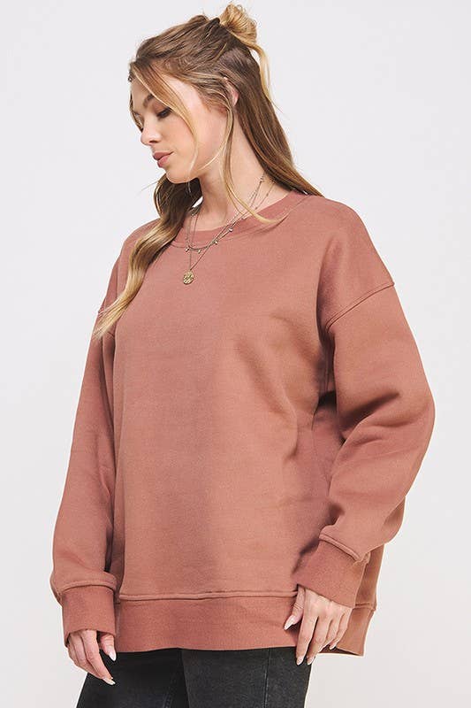 JADE BY JANE - Vendita all'ingrosso Felpa - Donna - Felpa oversize a maniche lunghe con scollo rotondo tinta unita9