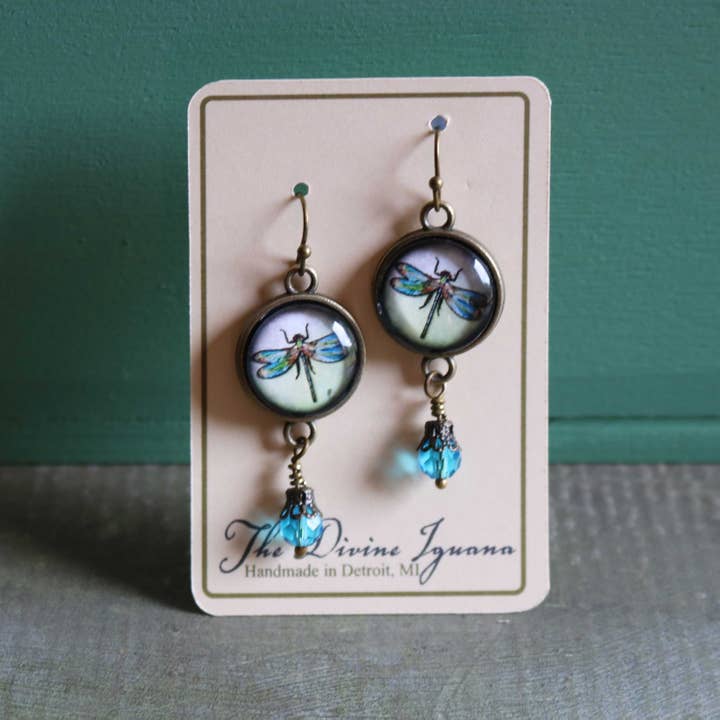 The Divine Iguana - Wholesale Dangle earrings - Dragonfly Vintage Inspired Glass Cabochon Earrings1