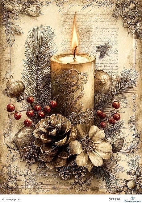 Decoricepaper - Wholesale Flat Wrap - DRP396 - Christmas Candle Magic - Rice Paper A40
