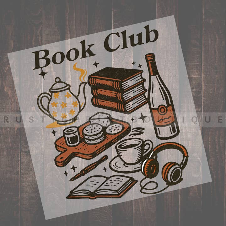 Bookish DTF Heat Transfer Film Vintage Retro Book Club for wholesale by RusticPrintStudio