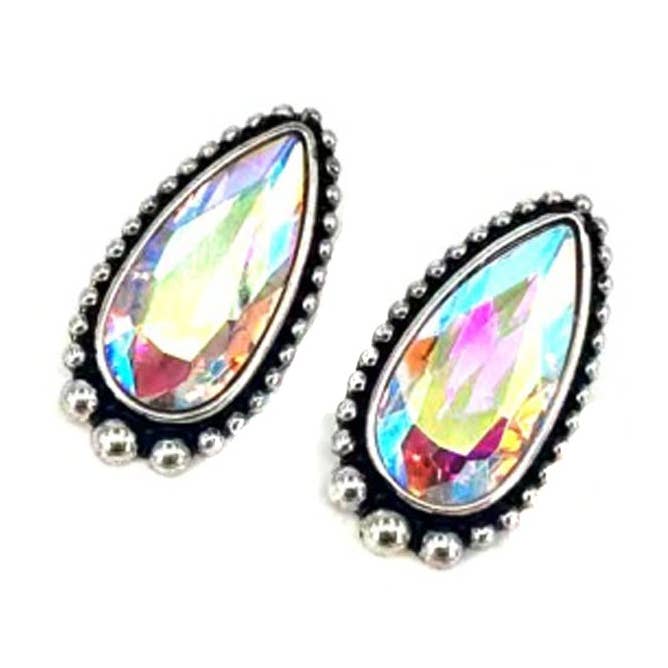 Pendiente de botón en forma de lágrima de cristal occidental para venta al por mayor de Snowing West