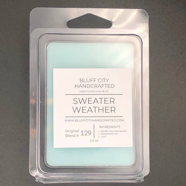 SWEATER WEATHER 2.4OZ WAX MELT CLAMSHELL for wholesale by BLUFF CITY HANDCRAFTED
