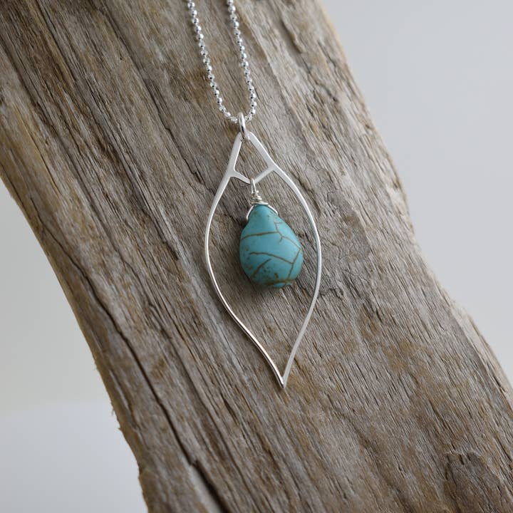 Turquoise Howlite gemstone drop Silver Necklace for wholesale by Whitelotus Design