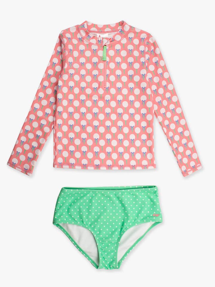 Tween Girls Pink Tee Time Long Sleeve Zipper Rash Guard 2-Piece Swimsuit
for wholesale on Faire