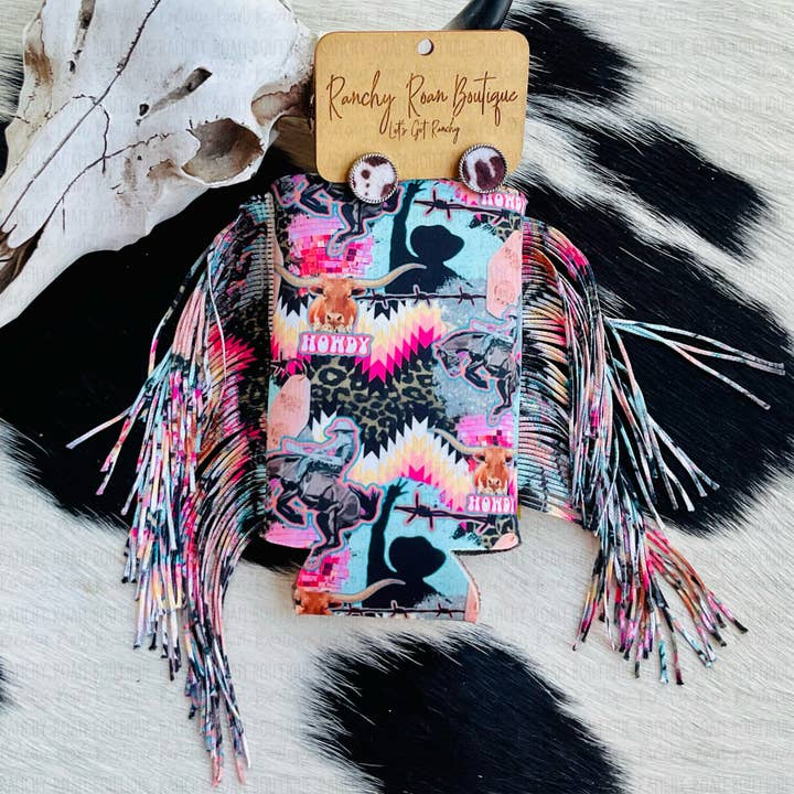 Ranchy Roan Boutique - Wholesale Drink Huggers & Koozies - Groovy Cowgirl Fringe Western Koozie