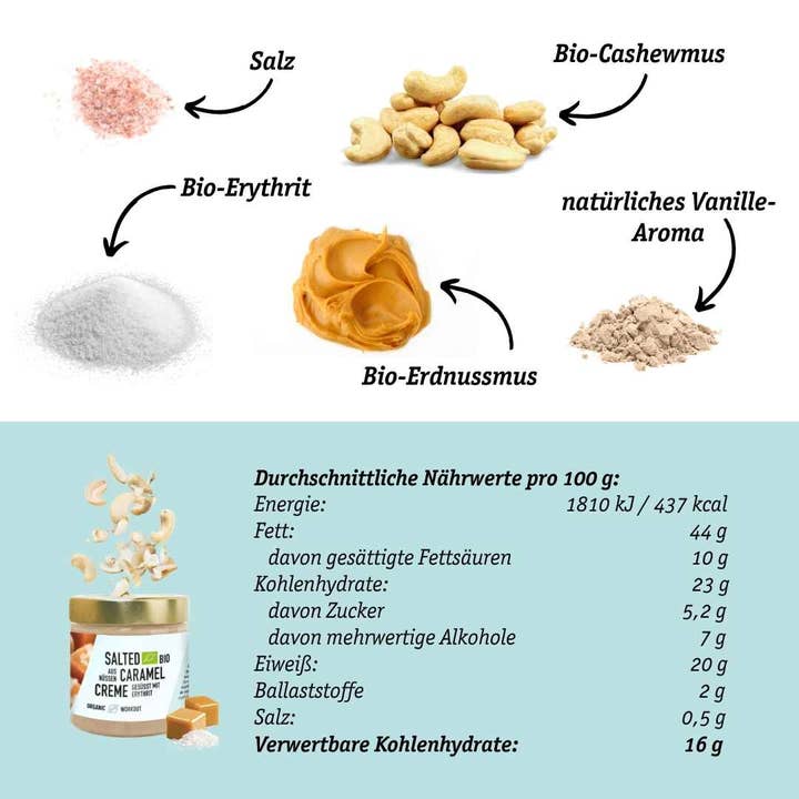 Organic Workout – wholesale Nötsmör – Salted Caramel ekologisk nötkräm av cashewnötter – vegansk