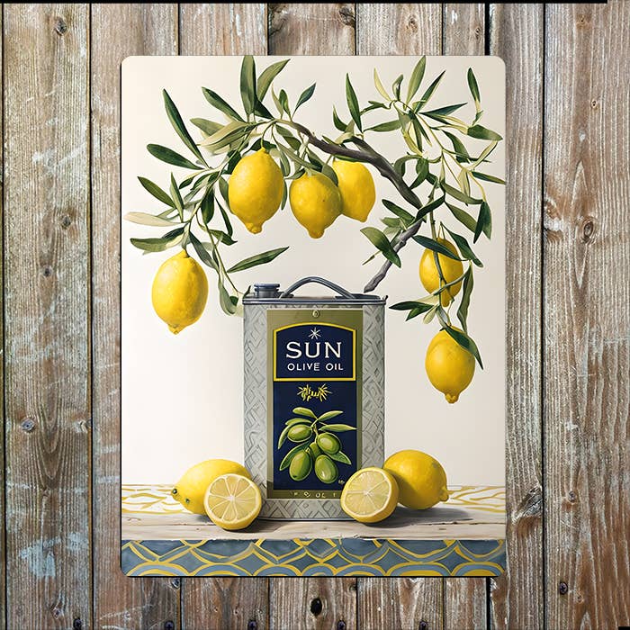 Lemons And Olive Oil Can | Kitchen | Metal Sign Plaque for wholesale by The British Metal Signs Company