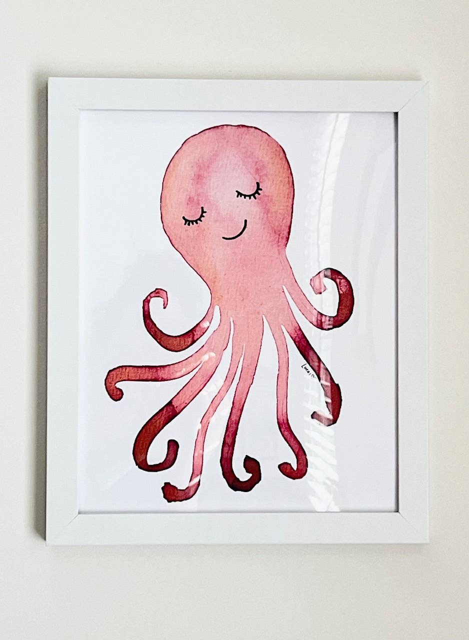 Sook & Hook - Wholesale Art Print - Whimsical Octopus Watercolor Art Print | Framed 8"x10" Wall Art1