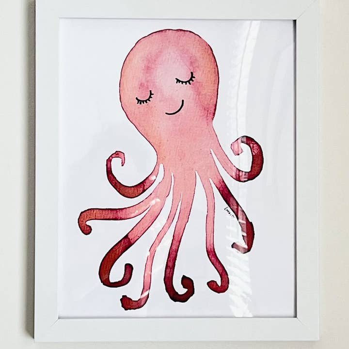 Sook & Hook - Wholesale Art Print - Whimsical Octopus Watercolor Art Print | Framed 8"x10" Wall Art1