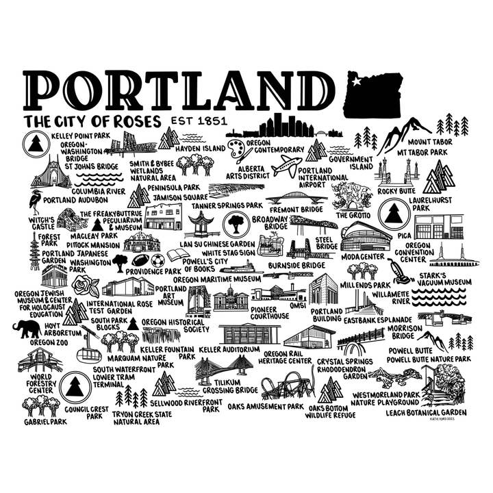 Carte de Portland Oregon Blanc pour la vente par Whereabouts Shop