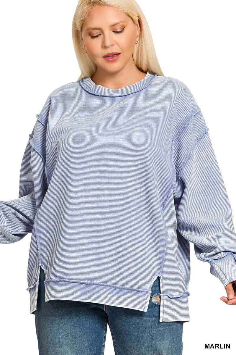42POPS - Wholesale Sweatshirt - Women's - .._ 0815 Plus Acid Washed Exposed Seam Sweatshirt SI-286134