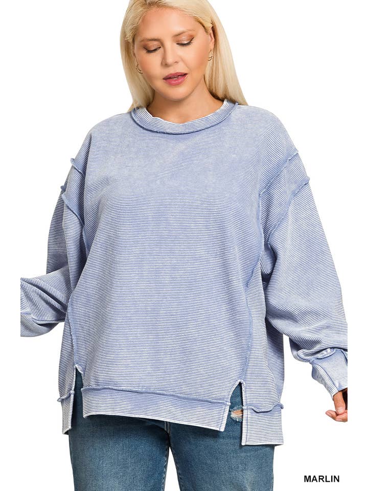 42POPS - Wholesale Sweatshirt - Women's - .._ 0815 Plus Acid Washed Exposed Seam Sweatshirt SI-286134
