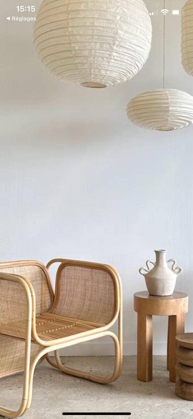 Office Objets - Wholesale Chandelier/Hanging Light - Average Japanese-style oval flattened pendant in rattan and natural linen H30 D4523