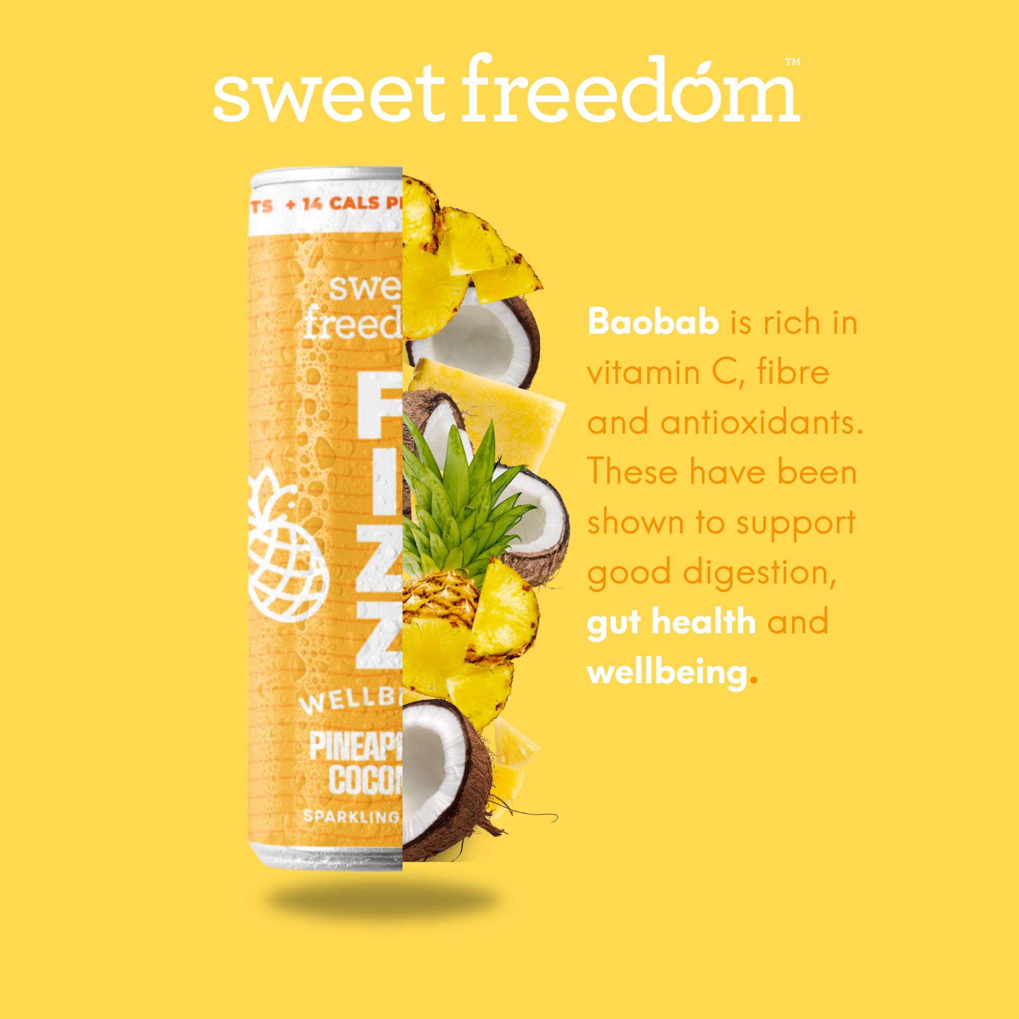 Sweet Freedom – wholesale Sparkling water – Sweet Freedom FIZZ™ Pineapple & Coconut sparkling water, 12x 250ml cans4