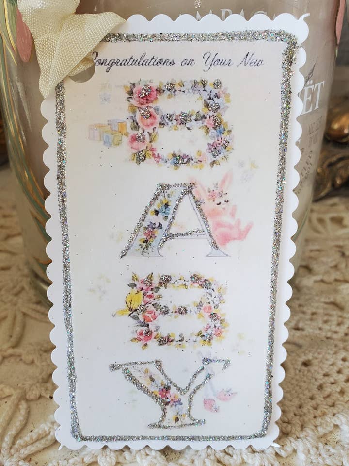 Vintage Congratulations Baby Gift Tag Keepsake for wholesale by Little Heart Designs