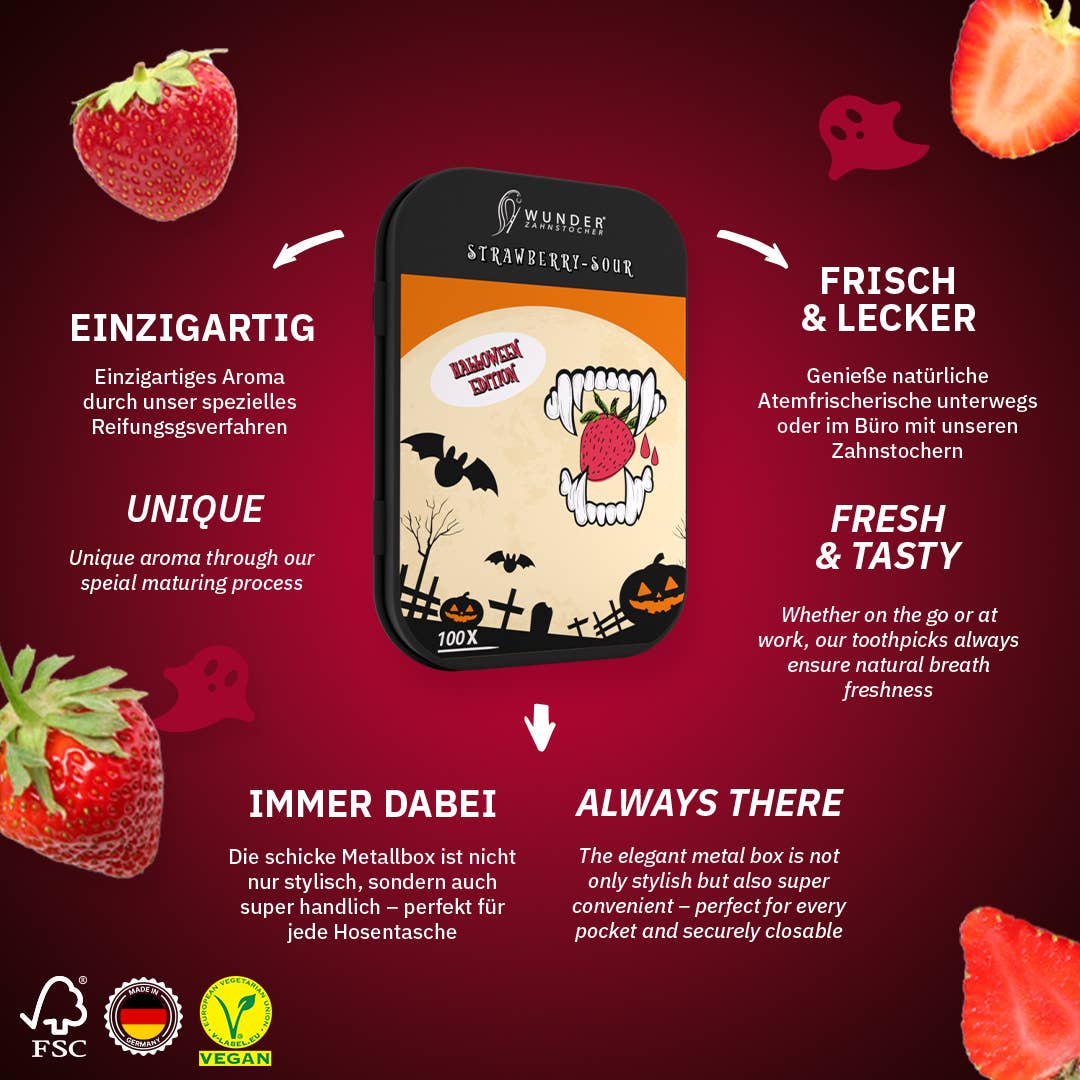 Wunder Zahnstocher – wholesale Tandpetare – Wonder tandpetare Halloween Ed. 'jordgubbsura' 10er Dis.2