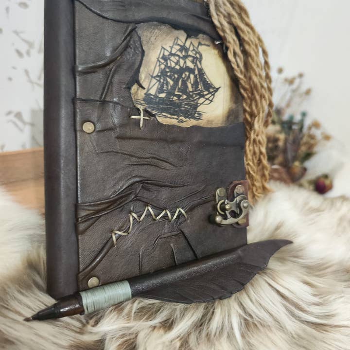 ML Marcaleather - Vente Journal intime - Carnet de bord en cuir en lambeaux, carnet de notes, stylo gratuit2