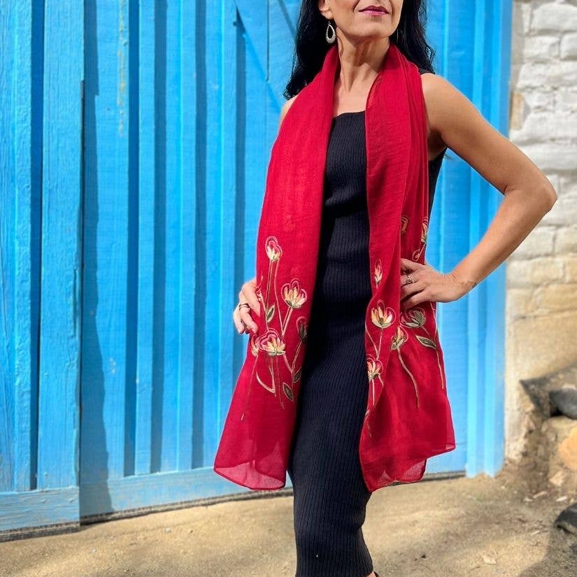 Humble Hilo – Engroshandel Tørklæde - Dame – Humble Hilo Broderet tørklæde/sjal med blomster11