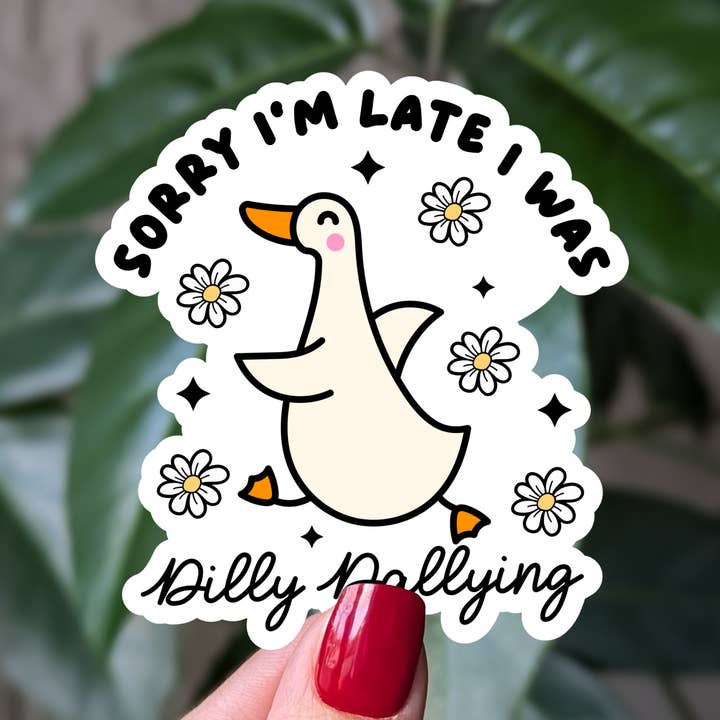Désolé pour mon retard, je traînais, autocollant d'oie drôle. pour la vente par Moonlit Creations