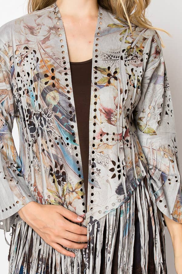 Western-Inspired Laser-Cut Buttery Faux Suede With Fringe Trim - 4761GY FEA FL for wholesale on Faire1