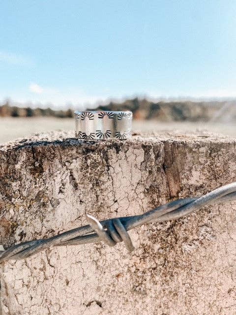 Hand Stamped Adjustable Aluminum Ray Ring for wholesale by Moon Rae Design Co