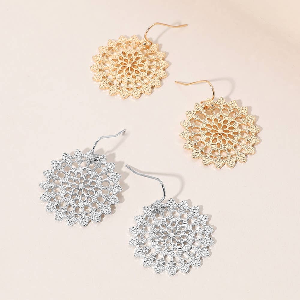 Sensibling Corp. - Wholesale Dangle Earrings - Metal Filigree Round Dangle Earrings
3