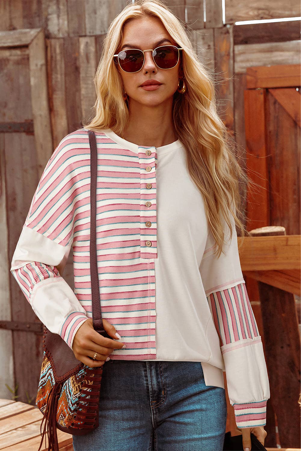 fashionworks - Vente Tunique – femme - Haut surdimensionné à blocs de couleur avec détail de point rayé2