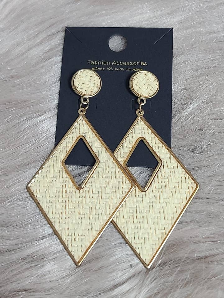 Accessories - Raffia Diamond Shaped Earrings (YQ05) for wholesale by La Mar