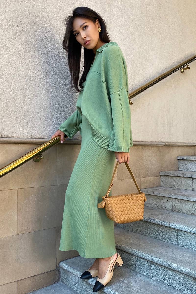 NINEXIS - Vente Ensemble haut et jupe - Femme - CWSS0750_ENSEMBLE DE JUPE-PULL À MANCHES LONGUES ET COL EN V TRICOTÉ10