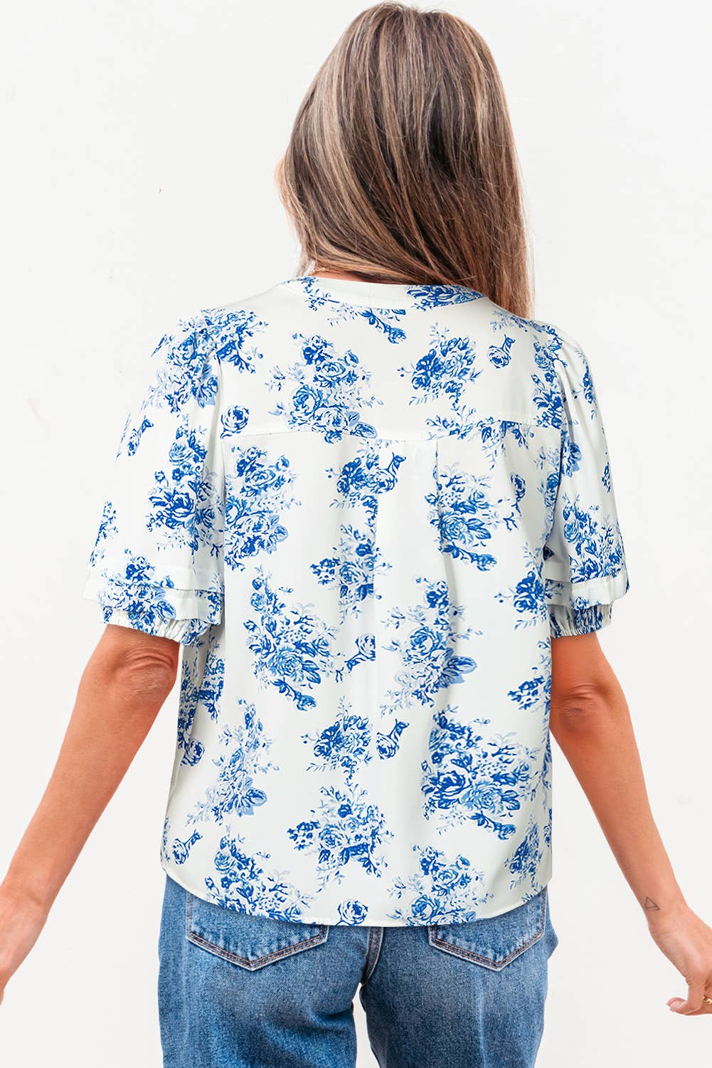 Comme indiqué Chemisier à boutons avec manches bouffantes plissées et motif floral BOHO | S-XL en vente sur Faire7