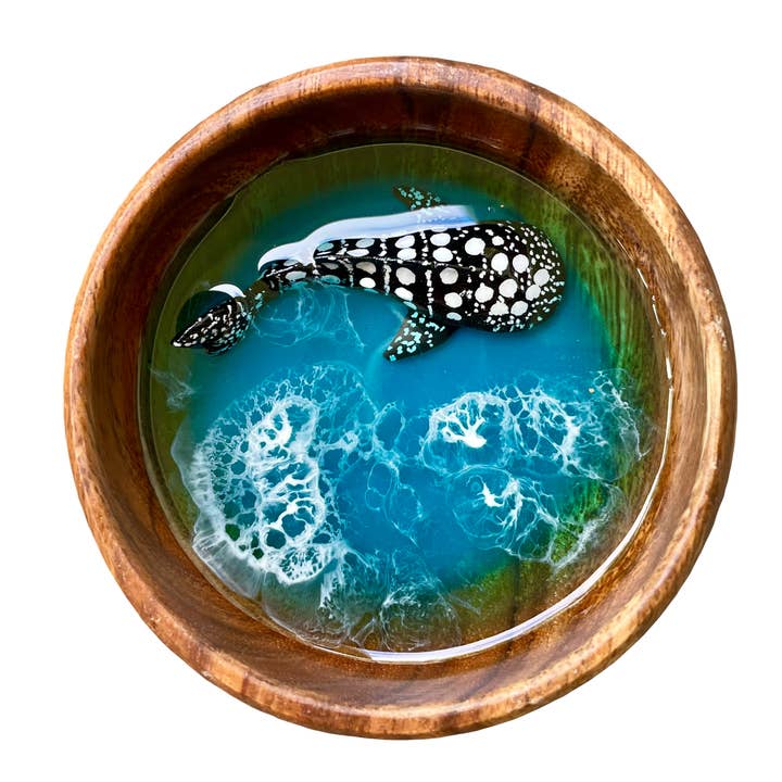 4-Inch Whale Shark Ocean Wood Jewelry Bowl, Souvenir Gift for wholesale by Two Seas Arts LLC
