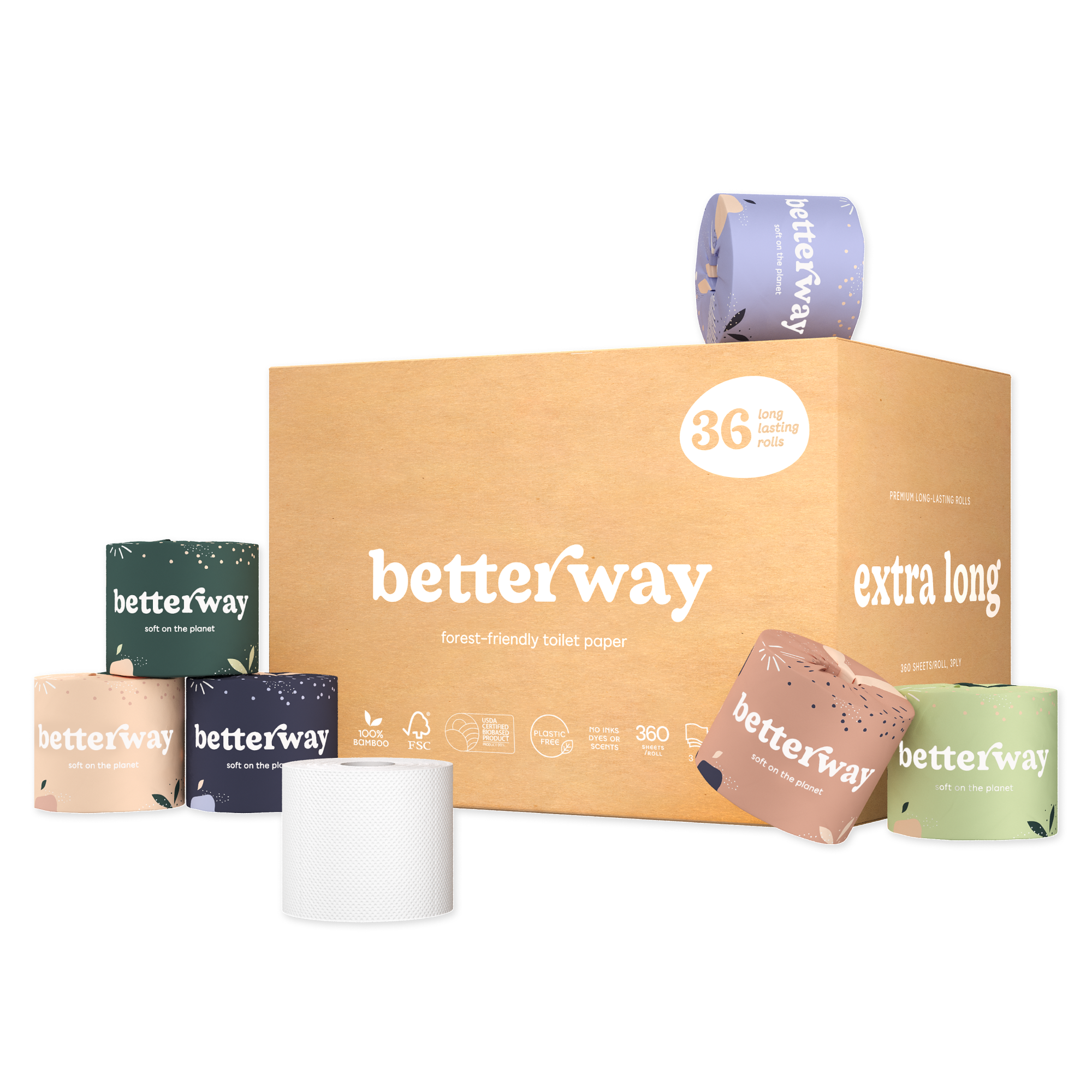 Betterway - Wholesale Wc-papier - Bamboe toiletpapier pallet - 36 rollen per doos0