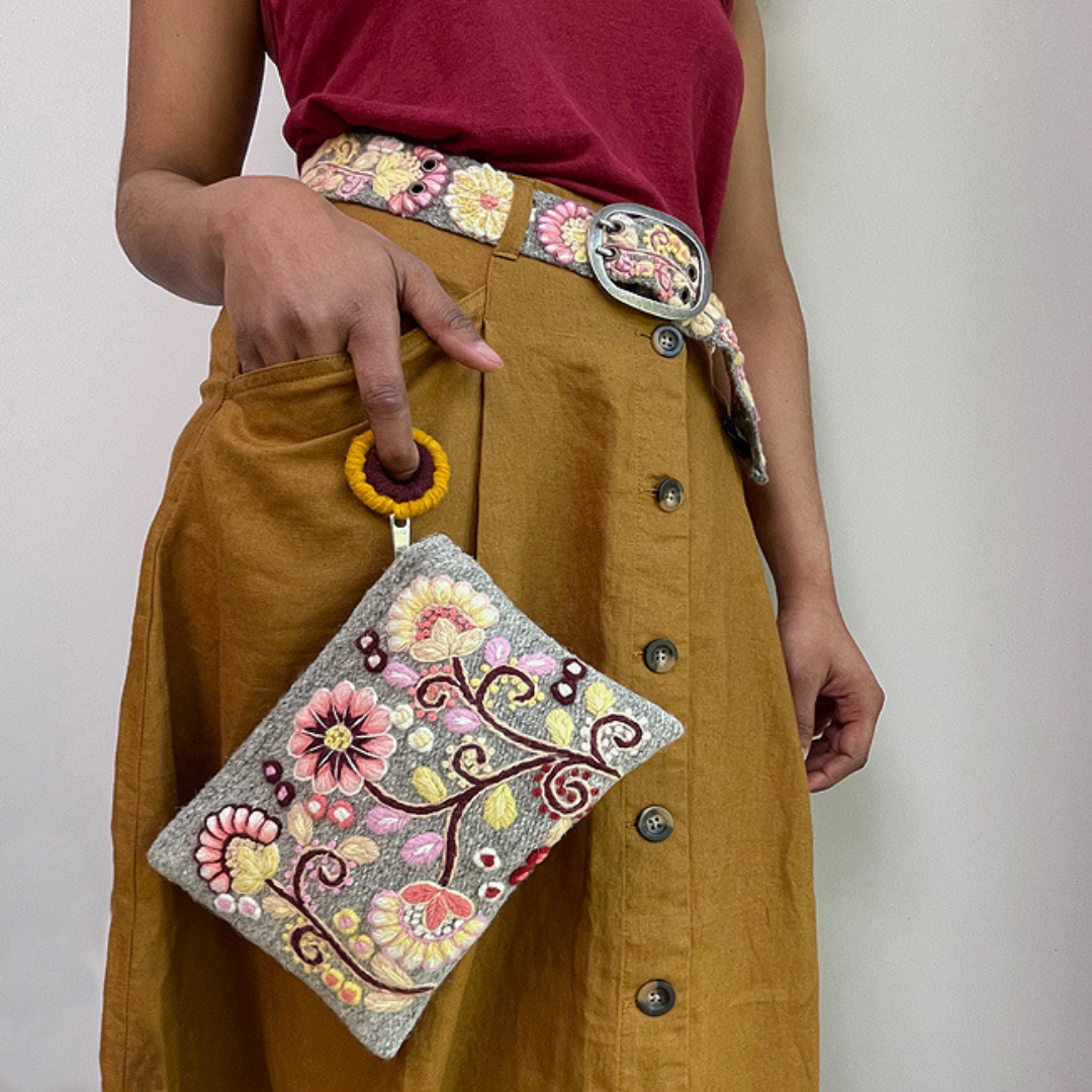 Jenny Krauss - Wholesale Pouch - Women's - Heather Gray Embroidered Wool Pouch1