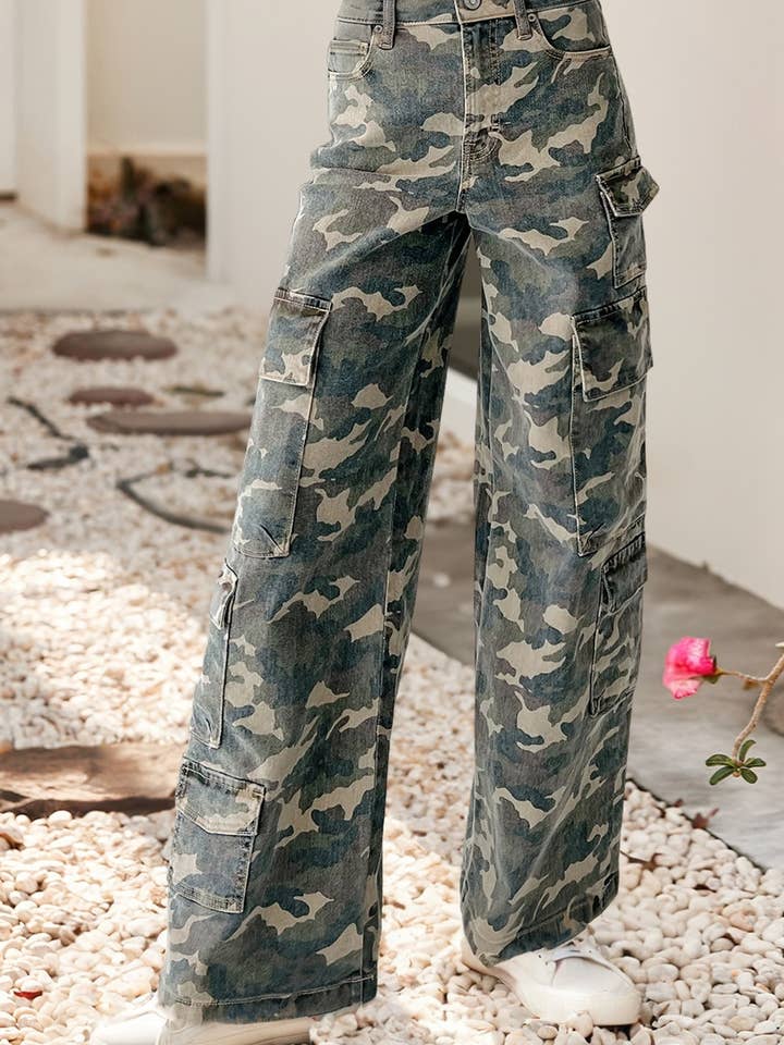 LDC Camo Denim Cargo Wide Leg Pants and other Purchase Wholesale jher. Free Returns & Net 60 Terms on Faire trending on Faire.