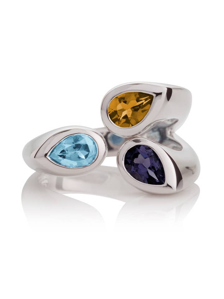 Bague en argent Kazo avec iolite, topaze bleue et citrine pour la vente par Manja