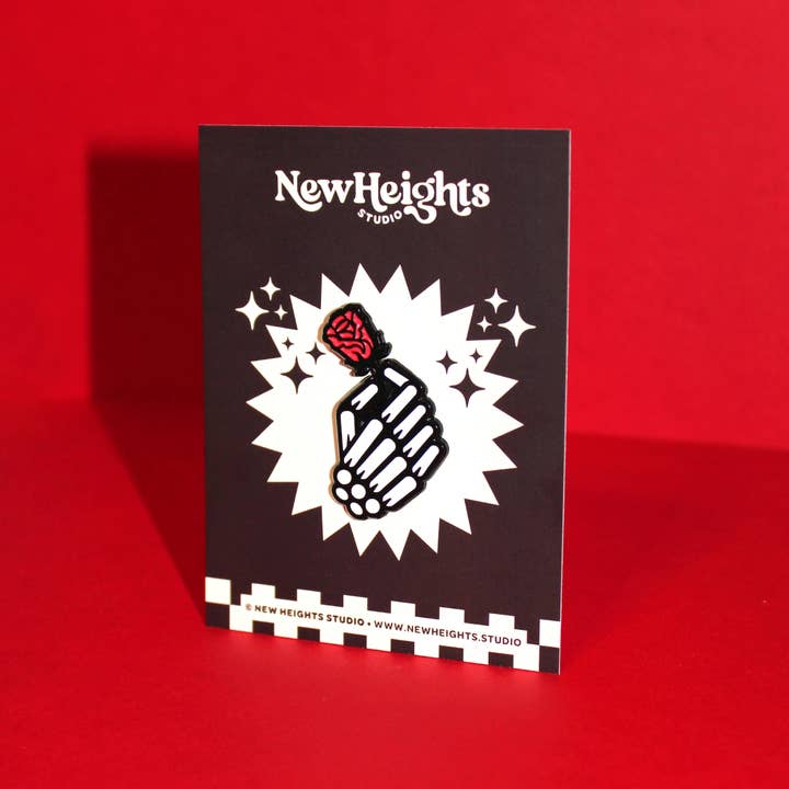 New Heights Studio - Wholesale Lapel Pin/Button - "Skeleton Rose" Soft Enamel Gothic Halloween Pin (1.65' in.)
