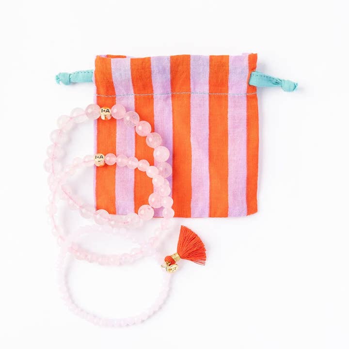 INK + ALLOY - Wholesale Jewelry Set - Addison Set Of 3 Stretch Bracelets Glass And Crystal With Bag Pale Pink