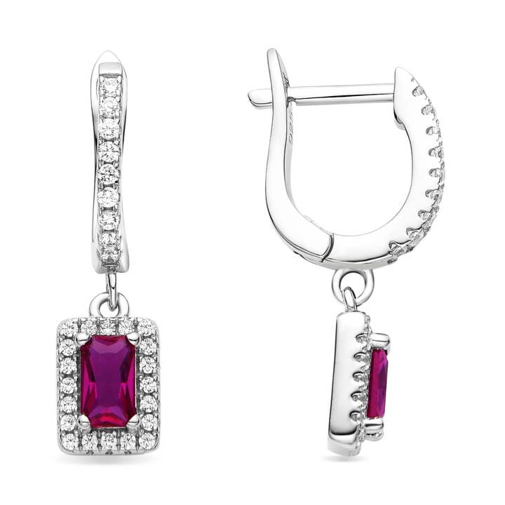 Luxenter 925 Sterling Zilveren Oorbellen met Robijn Zirkoon en Rhodium Afwerking - Koiesa voor wholesale door Luxenter